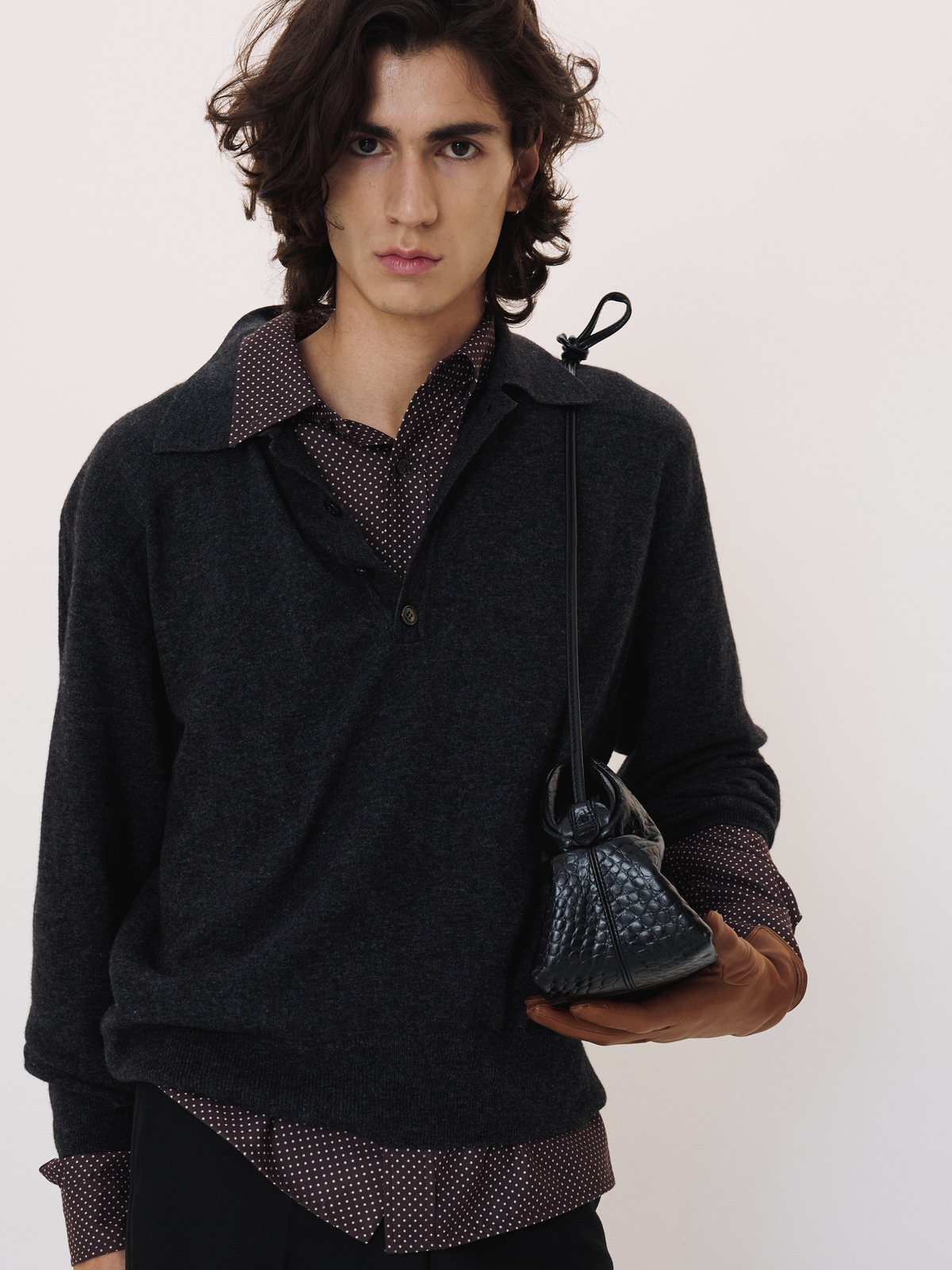 Recto - Double Shoulder Polo Knit Top (Charcoal Grey) product image 1 | TRAB K-Fashion Australia