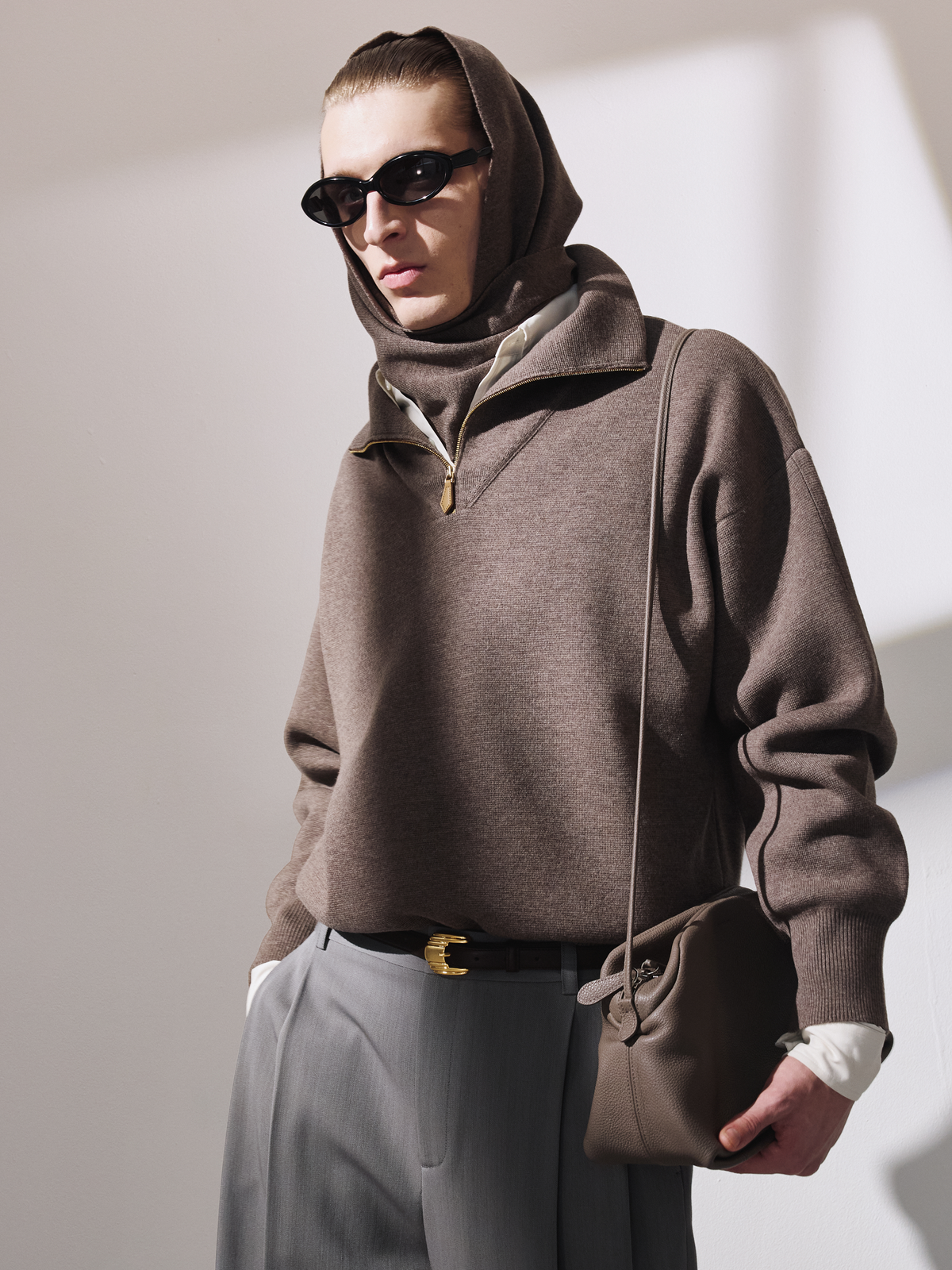 Recto - Half Zip Knit Jumper (Taupe Brown) product image 1 | TRAB K-Fashion Australia