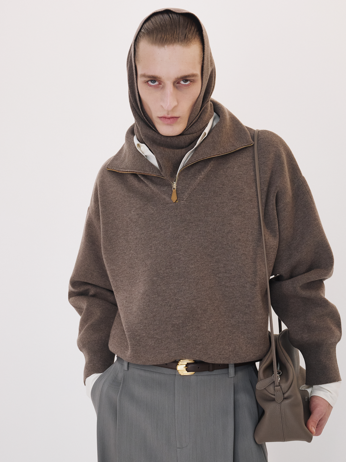 Recto - Half Zip Knit Jumper (Taupe Brown) product image 3 | TRAB K-Fashion Australia