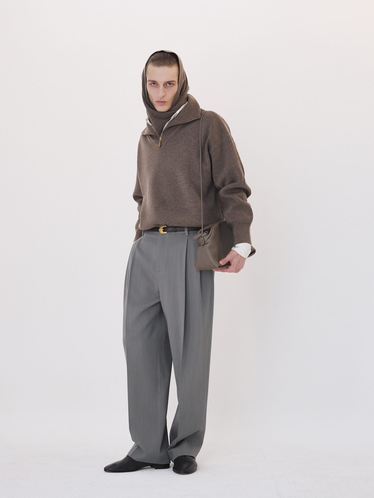 Recto - Half Zip Knit Jumper (Taupe Brown) product image 2 | TRAB K-Fashion Australia
