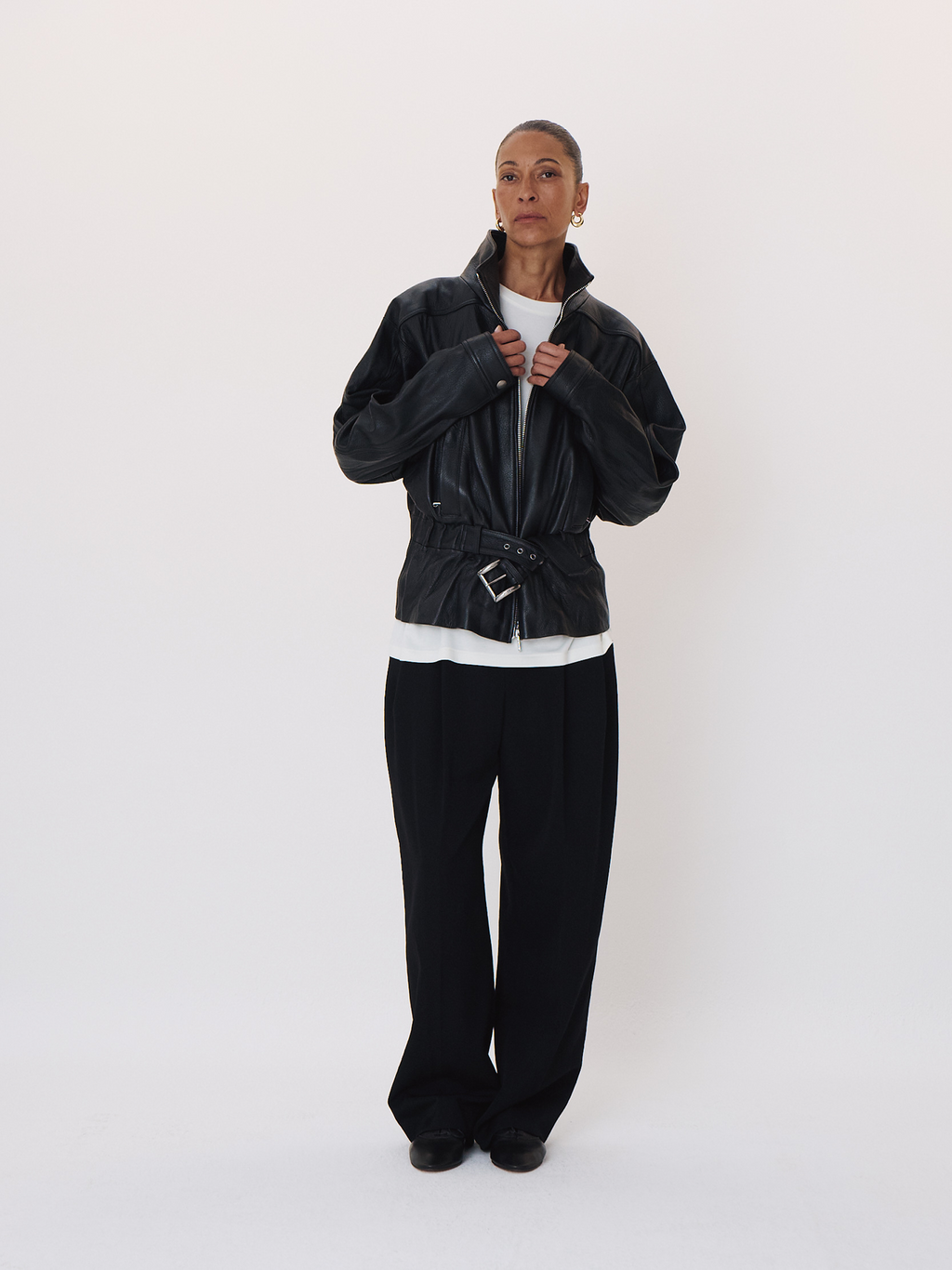 Recto - High Neck Belted Leather Jumper (Black) product image 1 | TRAB K-Fashion Australia