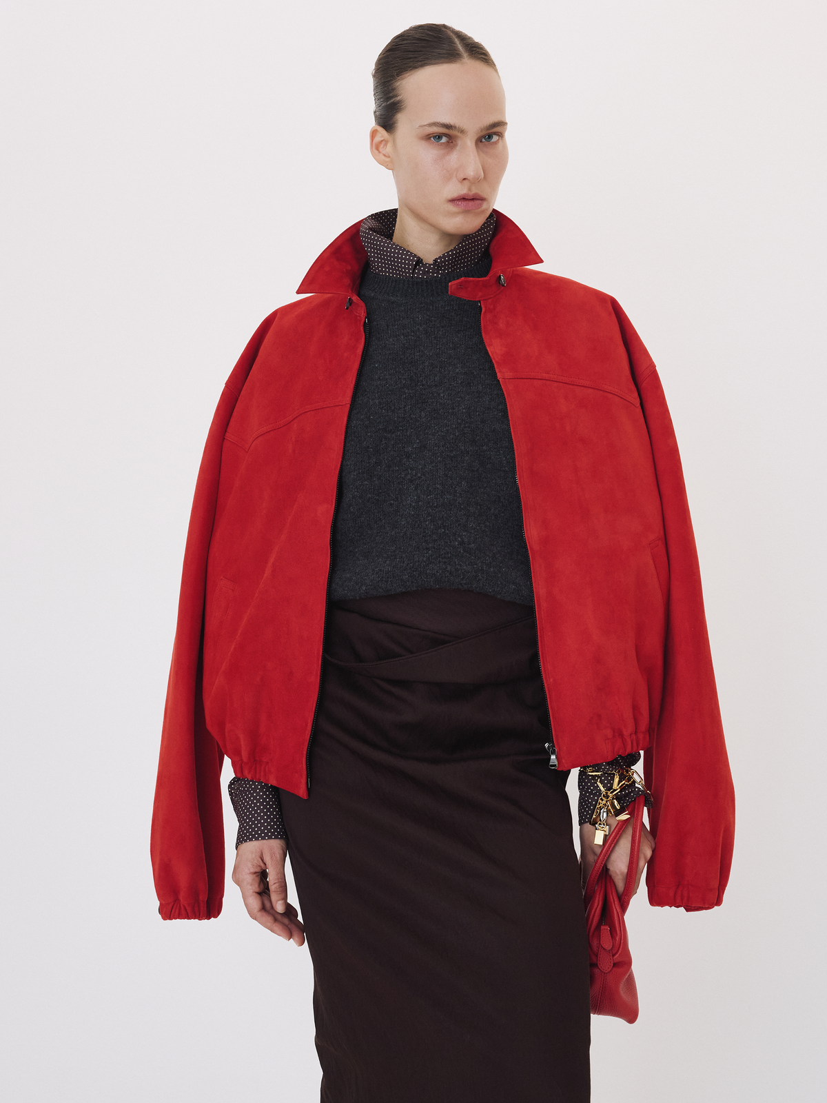 Recto - Suede Harrington Jumper (Scarlet Red) product image 2 | TRAB K-Fashion Australia
