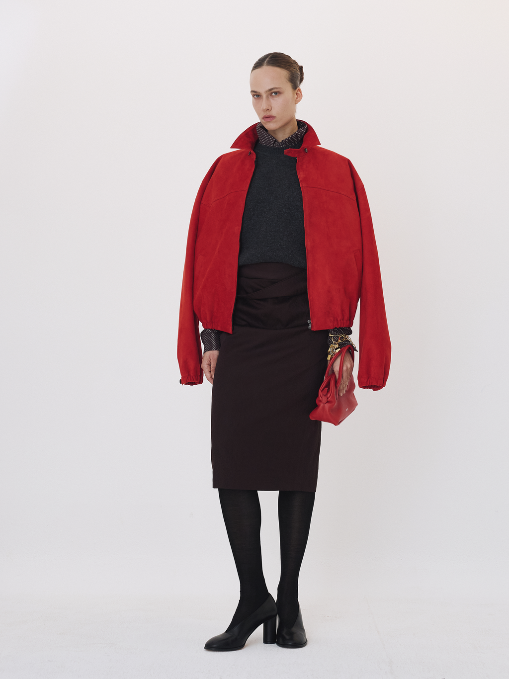 Recto - Suede Harrington Jumper (Scarlet Red) product image 1 | TRAB K-Fashion Australia