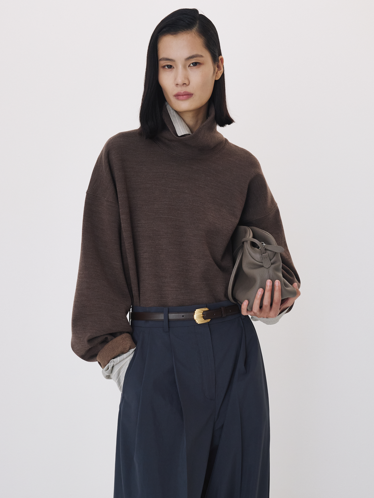 Recto - High Neck Wool Jersey Top (Taupe Brown) product image 1 | TRAB K-Fashion Australia