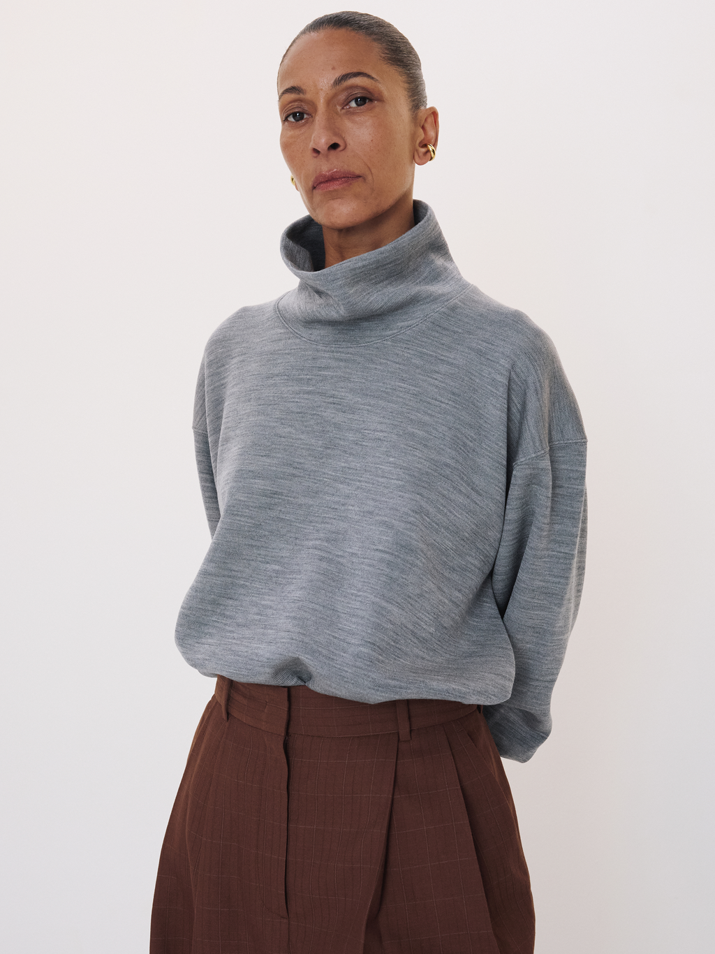 Recto - High Neck Wool Jersey Top (Melange Grey) product image 1 | TRAB K-Fashion Australia
