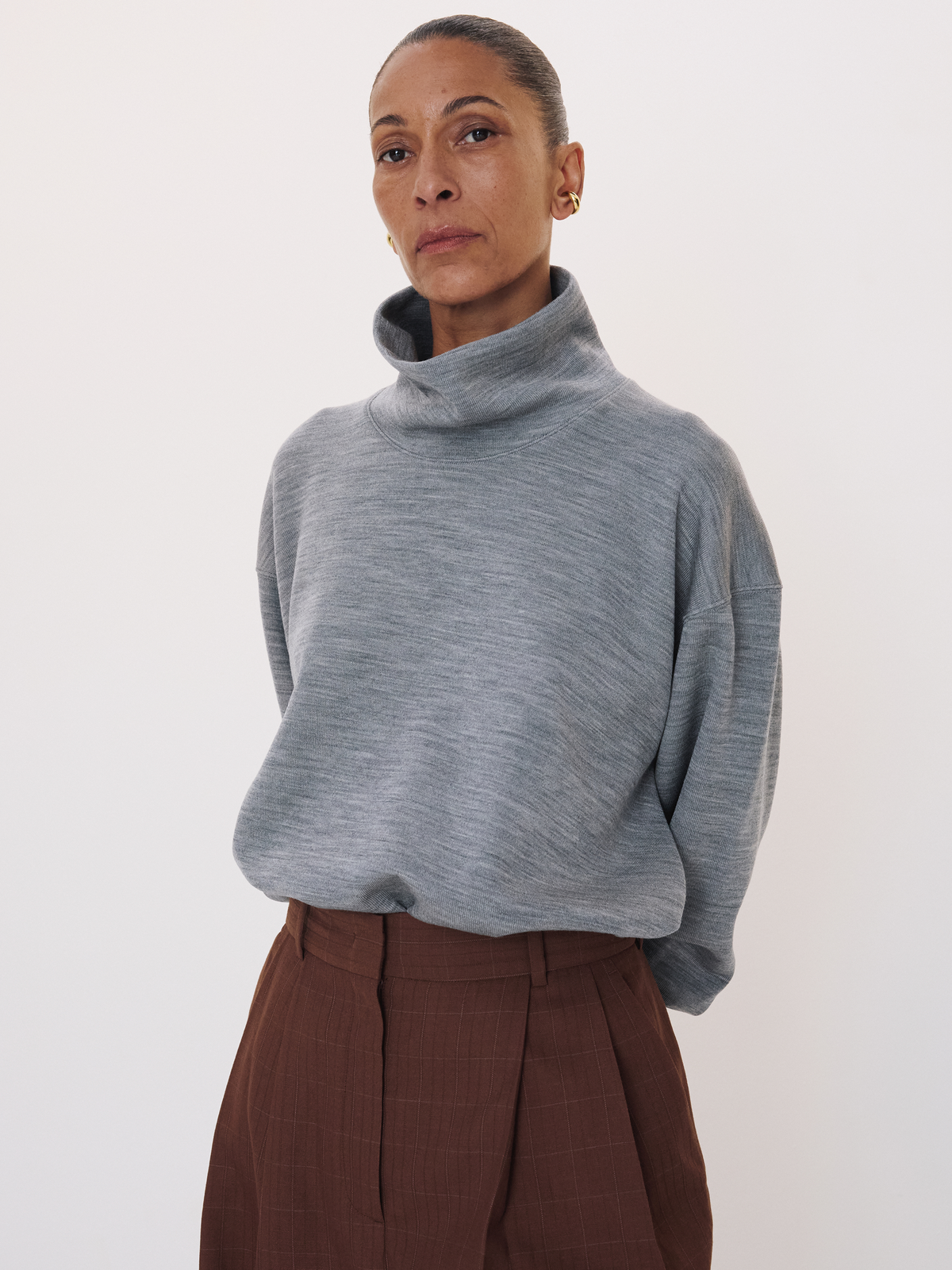 Recto - High Neck Wool Jersey Top (Melange Grey) product image 1 | TRAB K-Fashion Australia