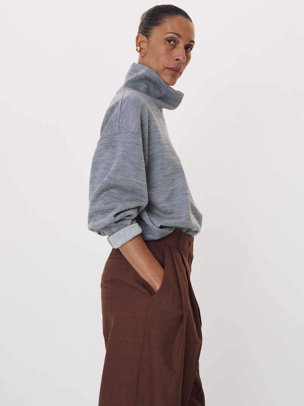 Recto - High Neck Wool Jersey Top (Melange Grey) product image 2 | TRAB K-Fashion Australia