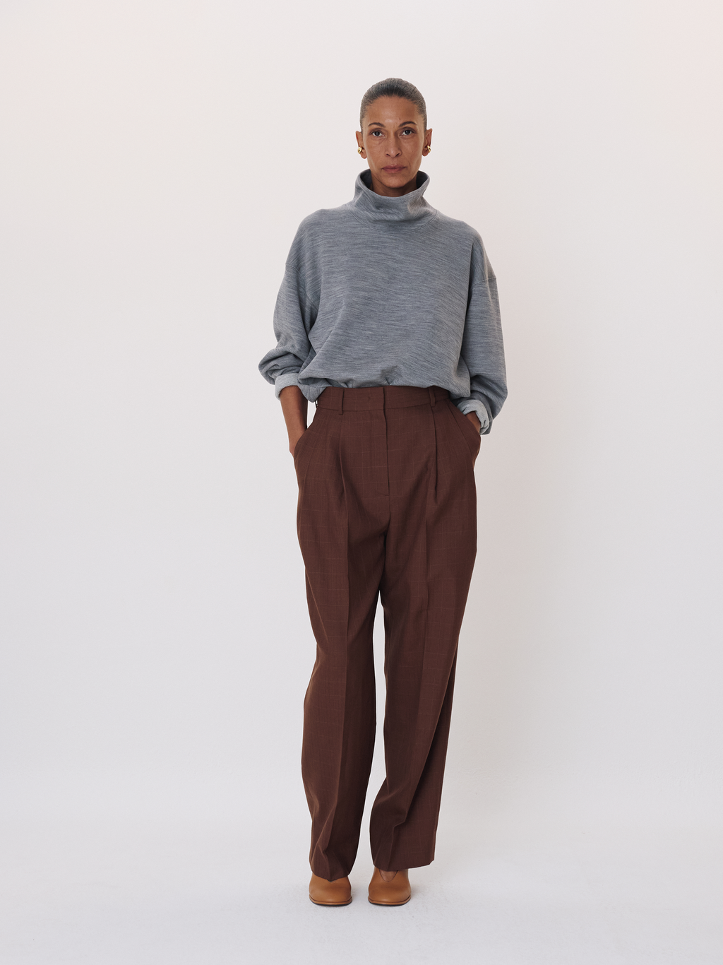 Recto - High Neck Wool Jersey Top (Melange Grey) product image 3 | TRAB K-Fashion Australia