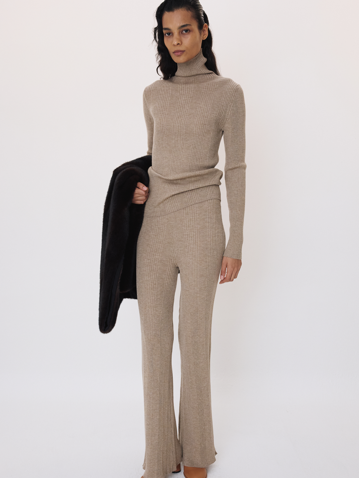 Recto - Ribbed Knit Pants (Sepia Beige) product image 1 | TRAB K-Fashion Australia