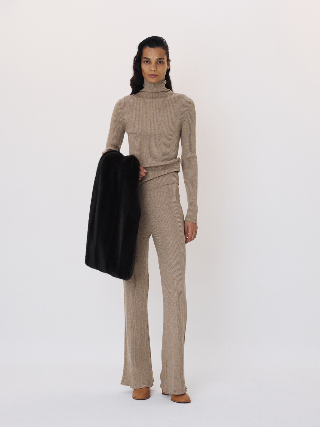 Recto - Wool Ribbed Turtle Neck Knit Top (Sepia Beige) product image 2 | TRAB K-Fashion Australia