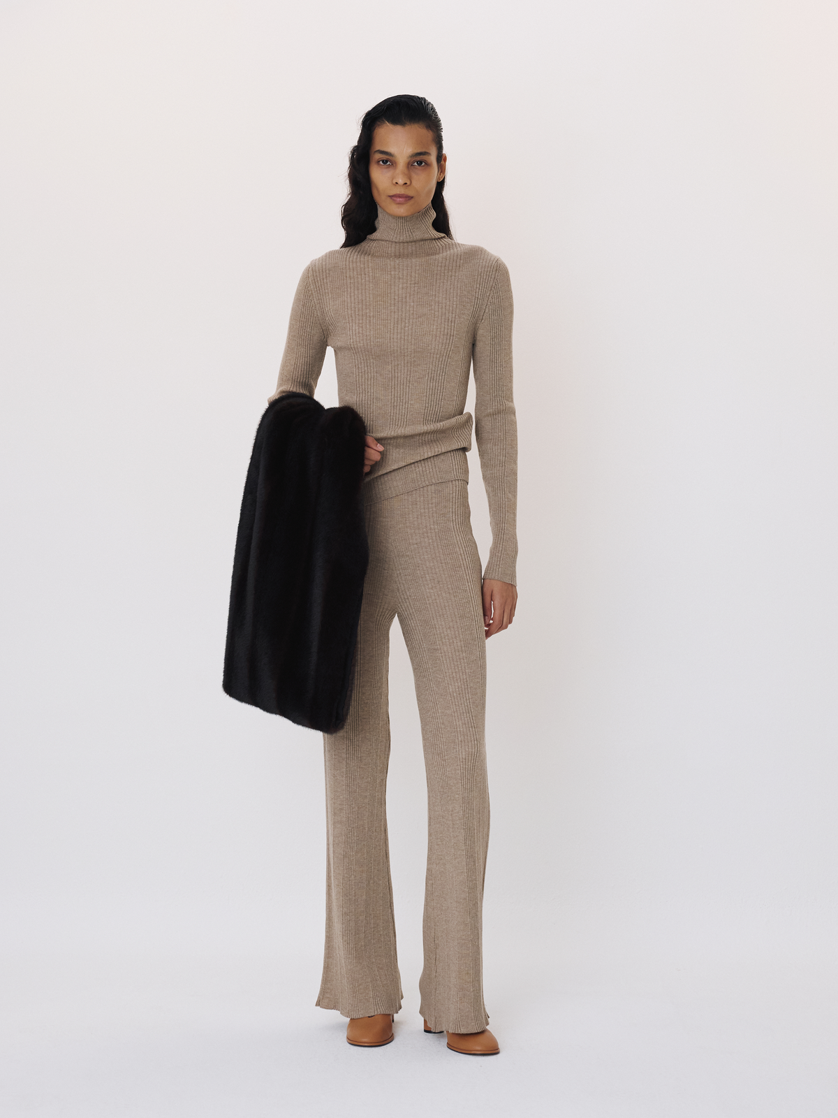 Recto - Wool Ribbed Turtle Neck Knit Top (Sepia Beige) product image 2 | TRAB K-Fashion Australia