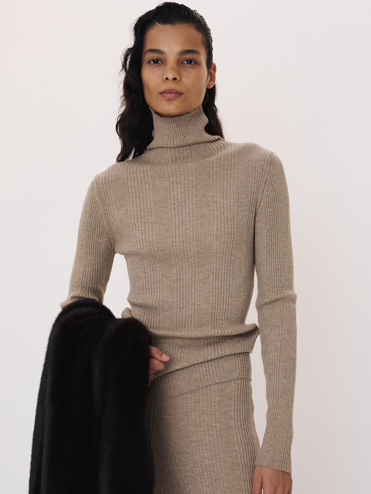 Recto - Wool Ribbed Turtle Neck Knit Top (Sepia Beige) product image 3 | TRAB K-Fashion Australia