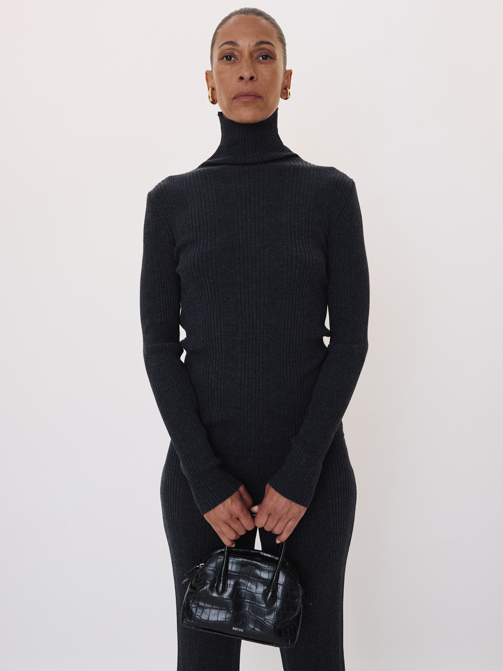 Recto - Wool Ribbed Turtle Neck Knit Top (Charcoal Grey) product image 1 | TRAB K-Fashion Australia