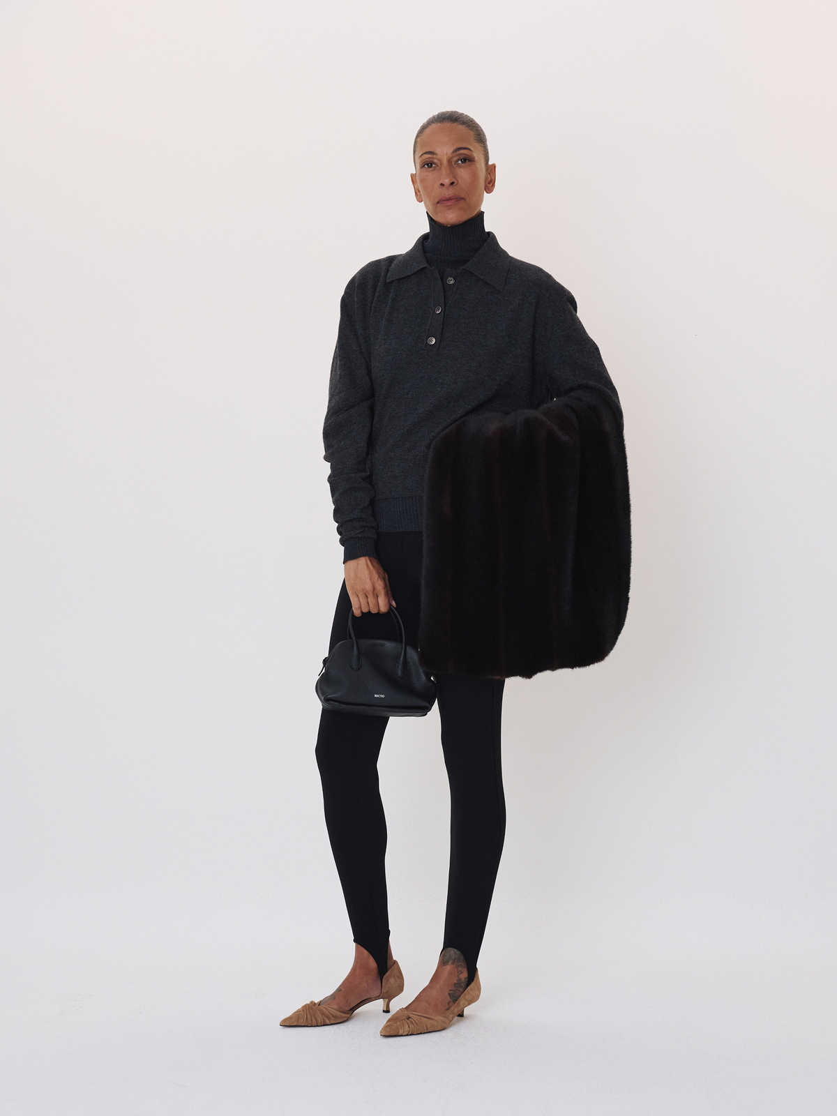 Recto - Double Shoulder Polo Knit Top (Charcoal Grey) product image 2 | TRAB K-Fashion Australia