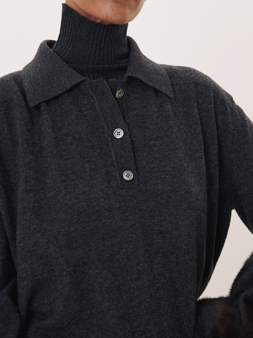 Recto - Double Shoulder Polo Knit Top (Charcoal Grey) product image 3 | TRAB K-Fashion Australia