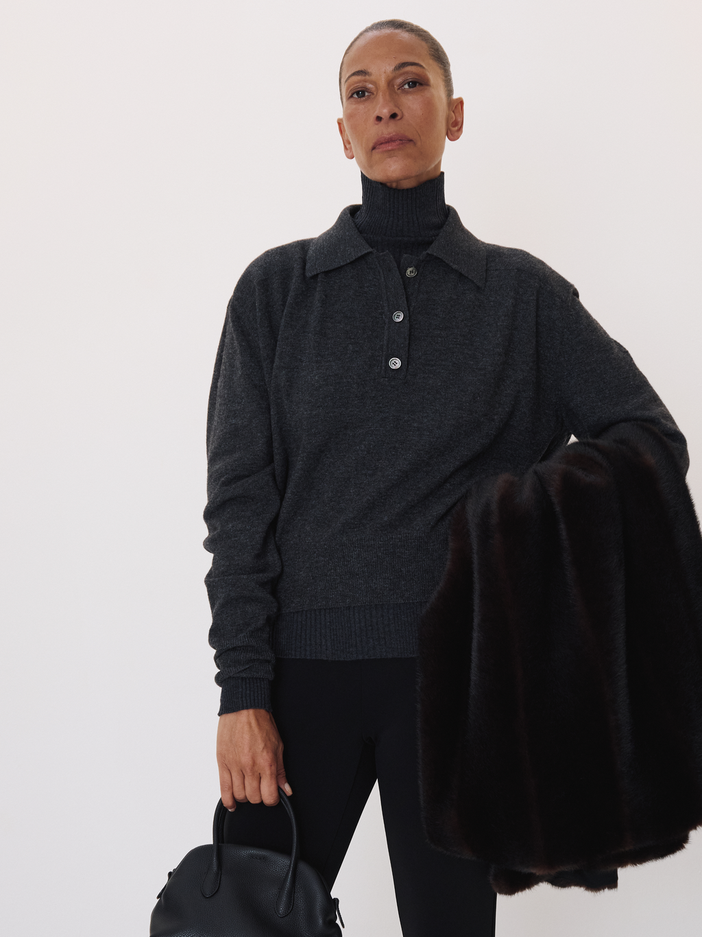 Recto - Double Shoulder Polo Knit Top (Charcoal Grey) product image 1 | TRAB K-Fashion Australia