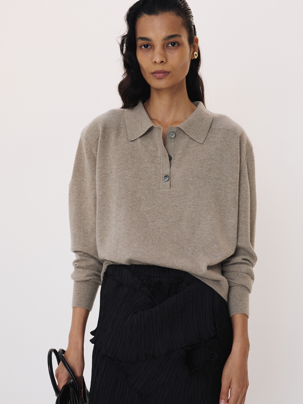Recto - Double Shoulder Polo Knit Top (Greyish Khaki) product image 1 | TRAB K-Fashion Australia