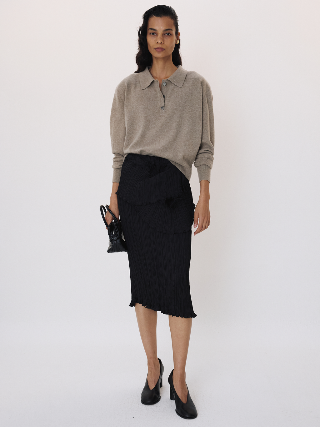 Recto - Double Shoulder Polo Knit Top (Greyish Khaki) product image 2 | TRAB K-Fashion Australia