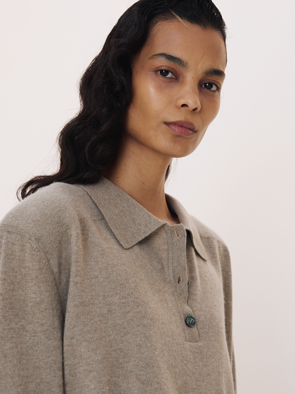 Recto - Double Shoulder Polo Knit Top (Greyish Khaki) product image 4 | TRAB K-Fashion Australia