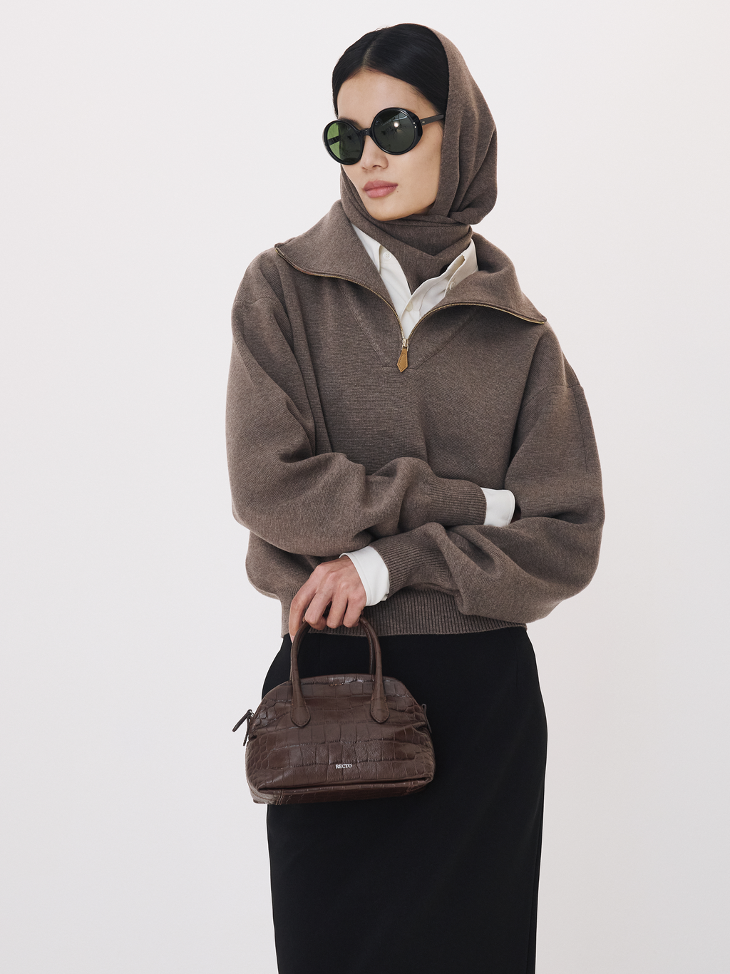 Recto - Half Zip Knit Jumper (Taupe Brown) product image 1 | TRAB K-Fashion Australia