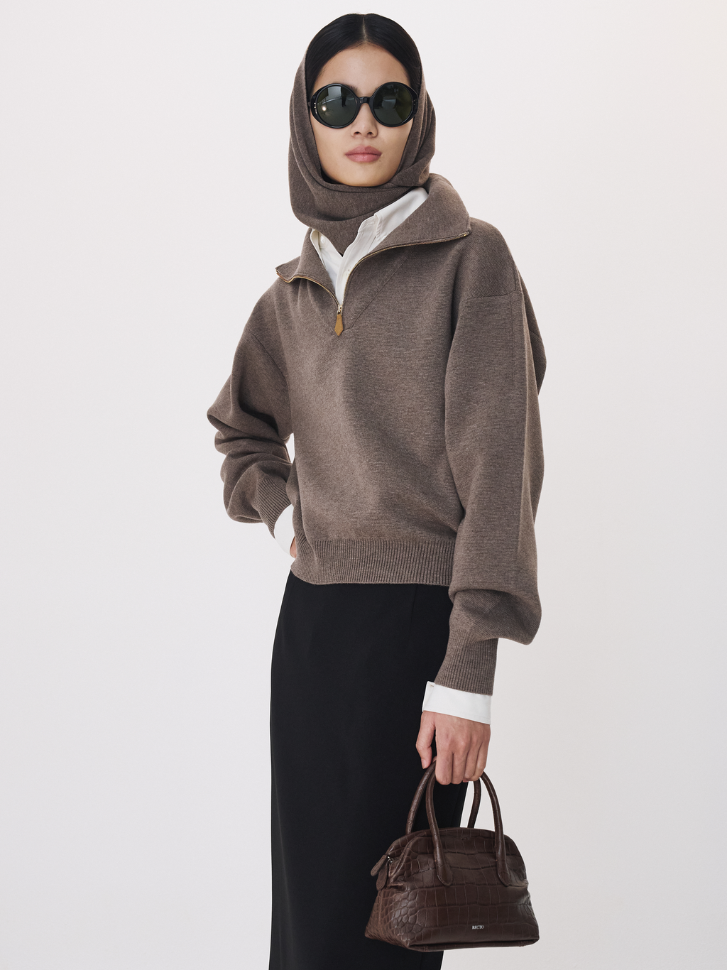 Recto - Half Zip Knit Jumper (Taupe Brown) product image 2 | TRAB K-Fashion Australia