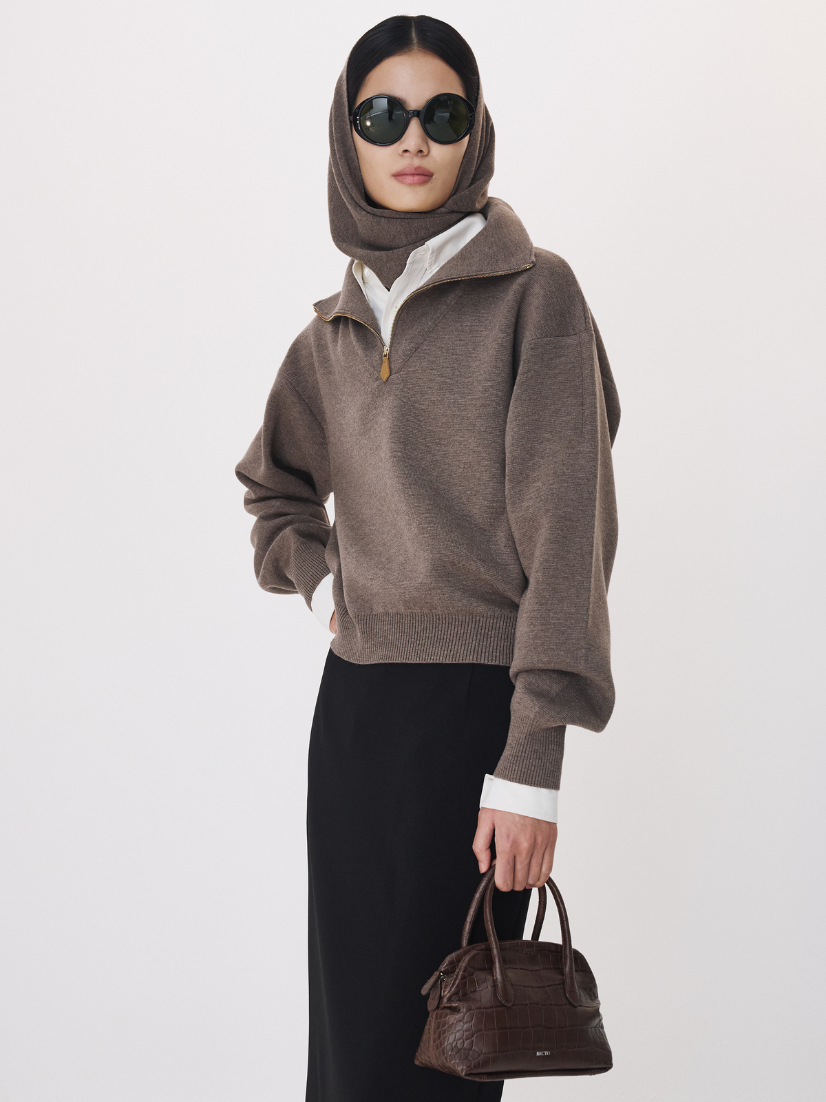 Recto - Half Zip Knit Jumper (Taupe Brown) product image 2 | TRAB K-Fashion Australia
