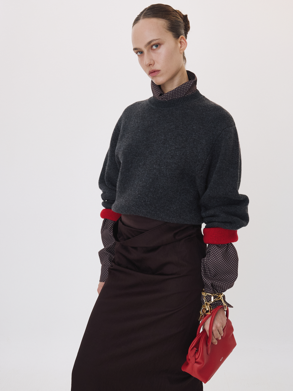 Recto - Double Face Contrast Knit Top (Charcoal Grey) product image 1 | TRAB K-Fashion Australia