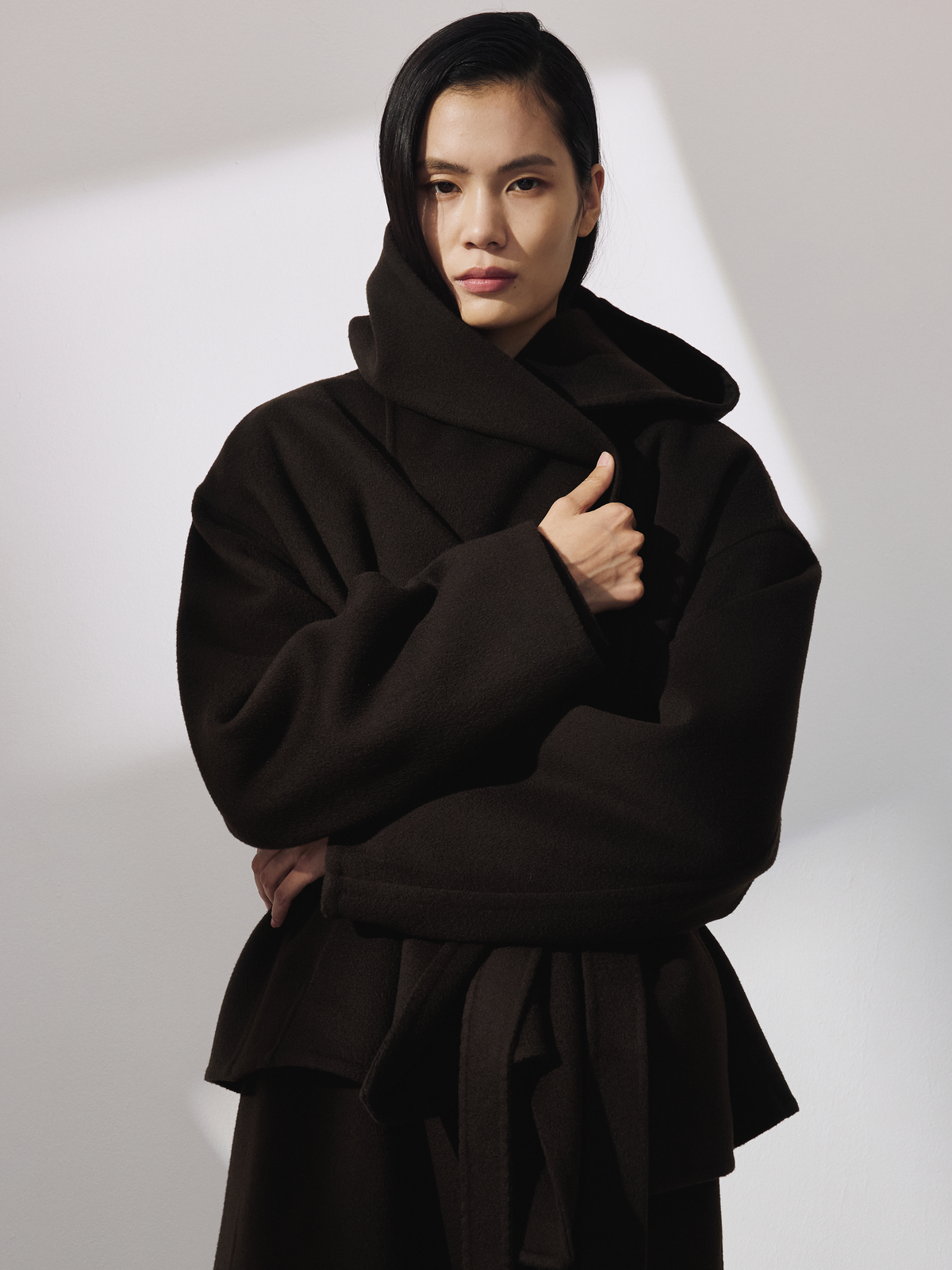 Recto - Handmade Hood Belted Coat (Dark Chocolate) product image 1 | TRAB K-Fashion Australia