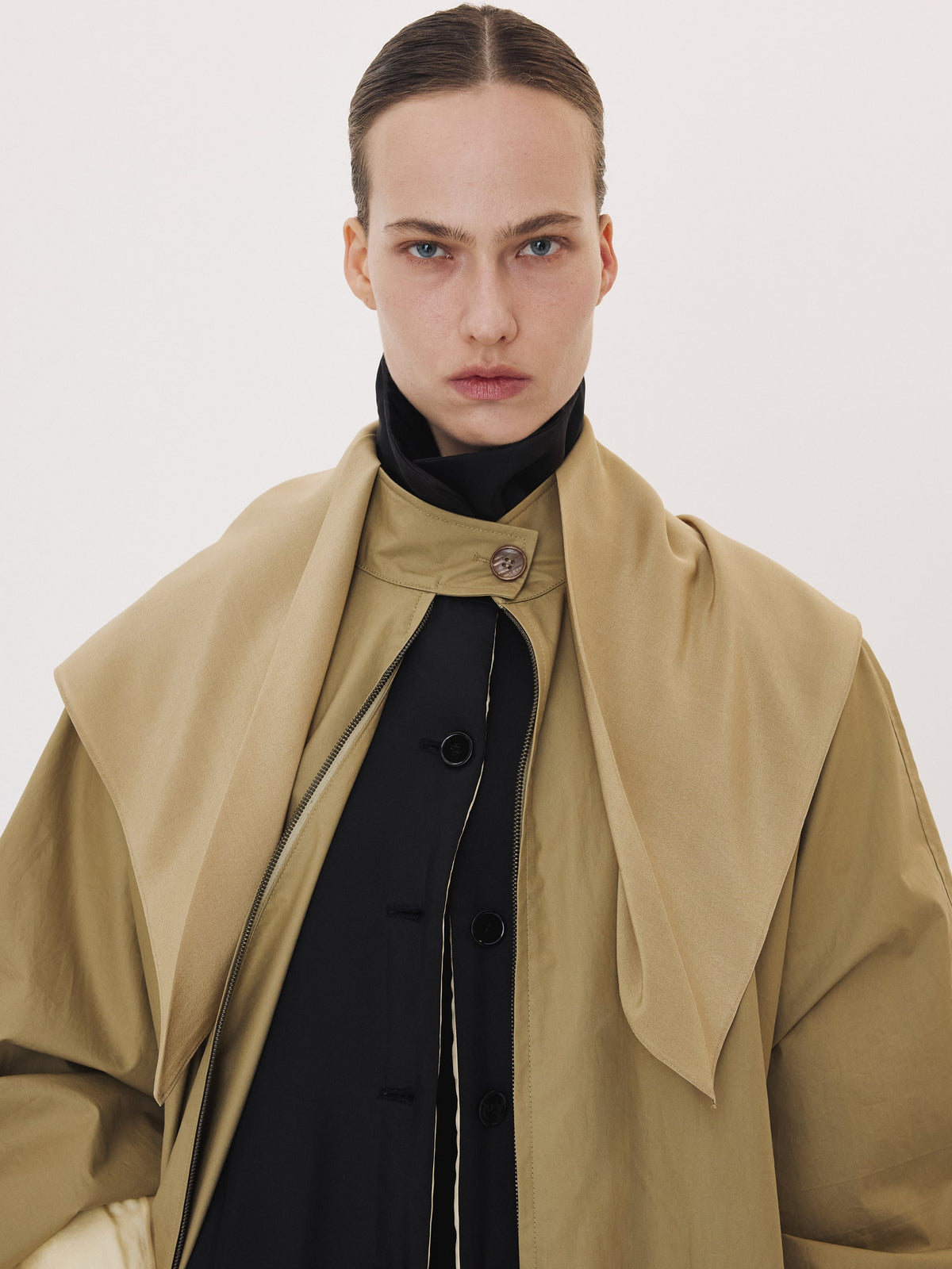 Recto - Detachable Scarf Trench Coat (Khaki Beige) product image 3 | TRAB K-Fashion Australia