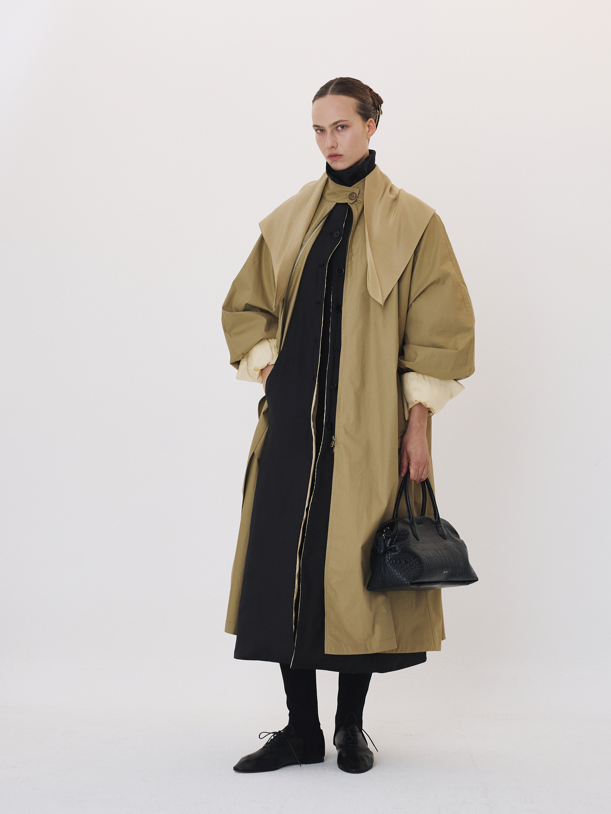 Recto - Detachable Scarf Trench Coat (Khaki Beige) product image 1 | TRAB K-Fashion Australia
