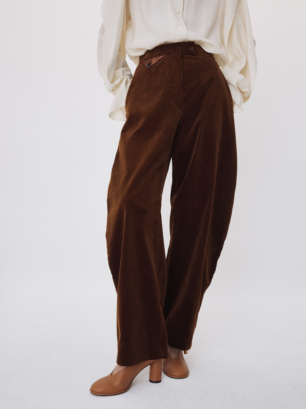 Recto - High Rise Curved Leg Corduroy Pants (Tobacco) product image 1 | TRAB K-Fashion Australia