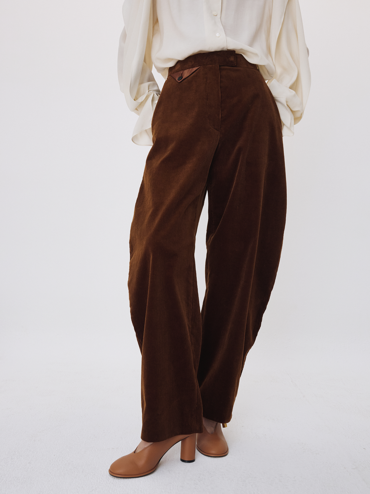 Recto - High Rise Curved Leg Corduroy Pants (Tobacco) product image 1 | TRAB K-Fashion Australia