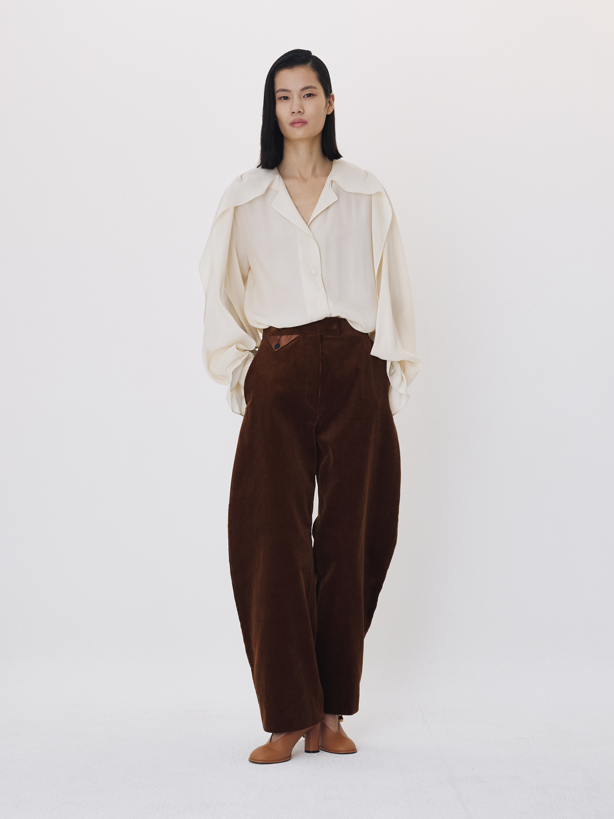 Recto - High Rise Curved Leg Corduroy Pants (Tobacco) product image 2 | TRAB K-Fashion Australia