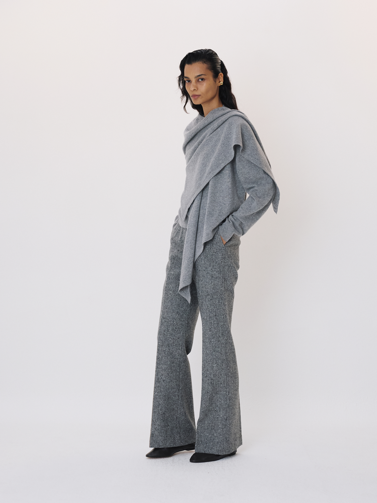 Recto - Melange Wool Flare Pants (Melange Grey) product image 3 | TRAB K-Fashion Australia