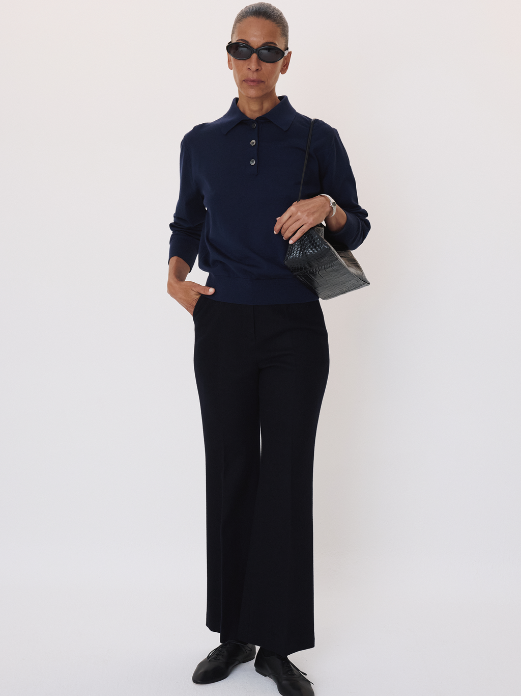Recto - Wool Blend Flared Pants (Dark Navy) product image 1 | TRAB K-Fashion Australia