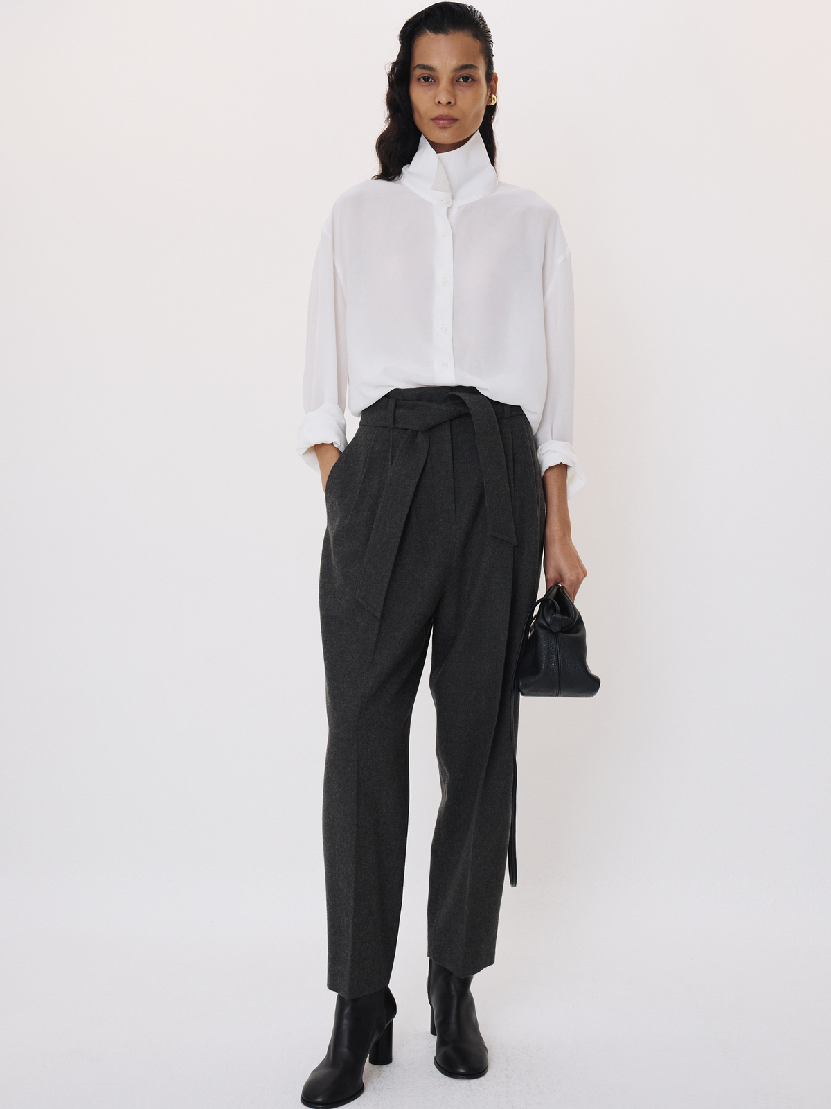 Recto - High Waist Belted Wool Pants (Charcoal Grey) product image 1 | TRAB K-Fashion Australia