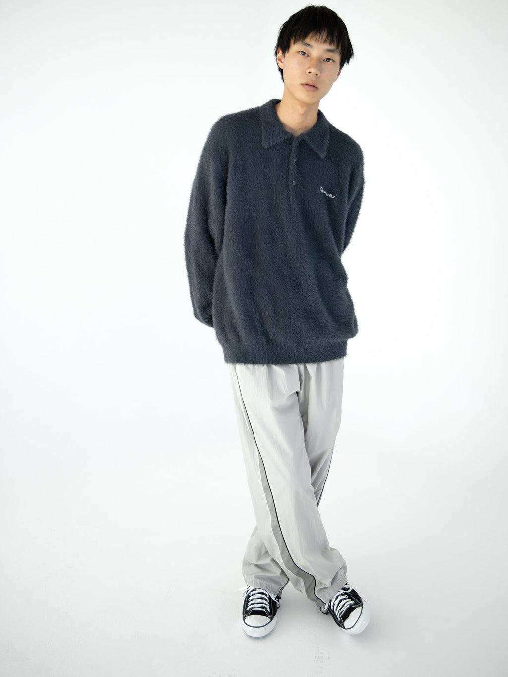 thisisneverthat - SCT-Logo Shaggy Knit Polo Light (Charcoal) product image 4 | TRAB K-Fashion Australia