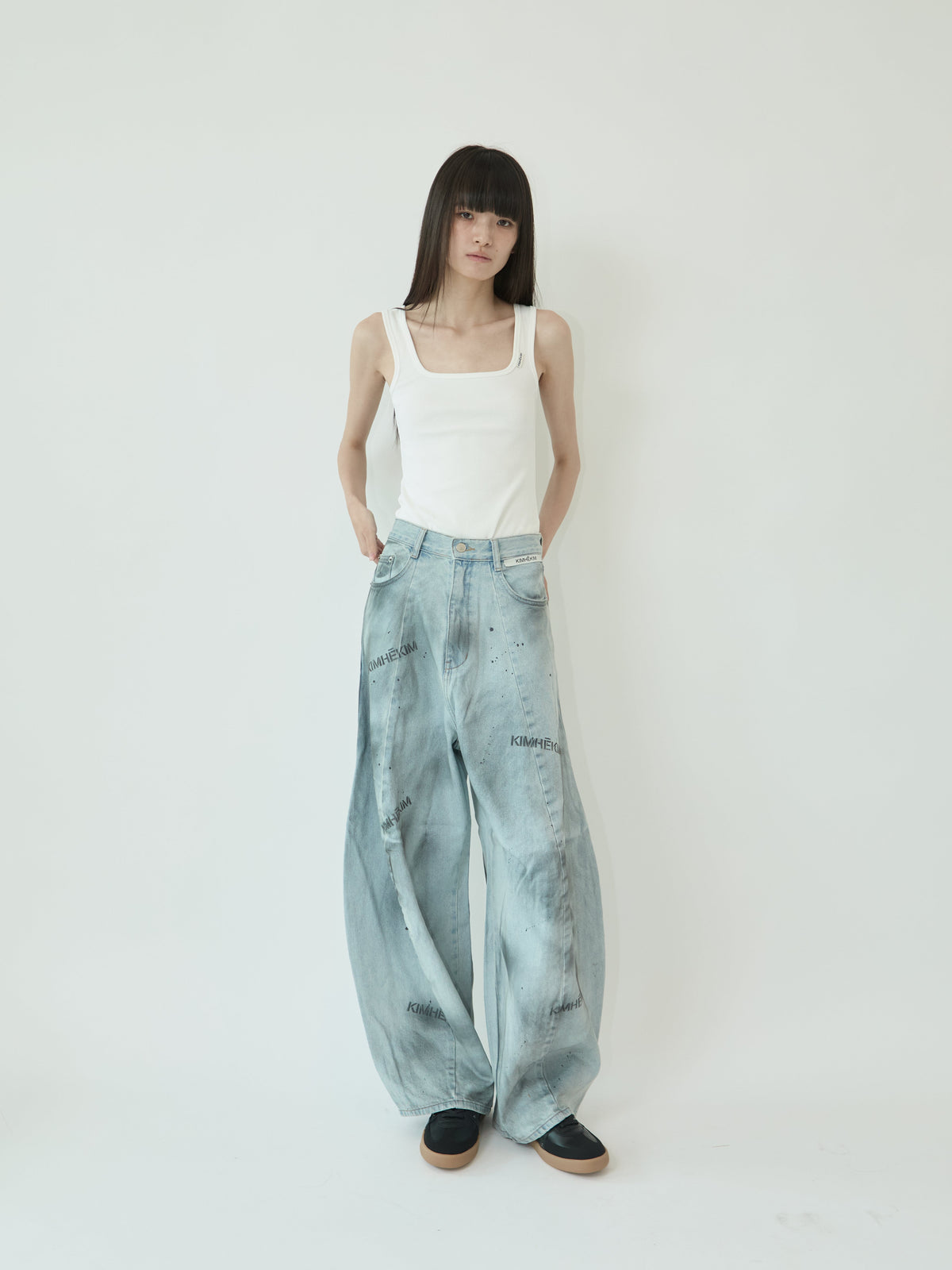 Kimhe Kim - Spray Dyed Balloon Fit Jeans (Sky Blue/Charcoal) product image 1 | TRAB K-Fashion Australia