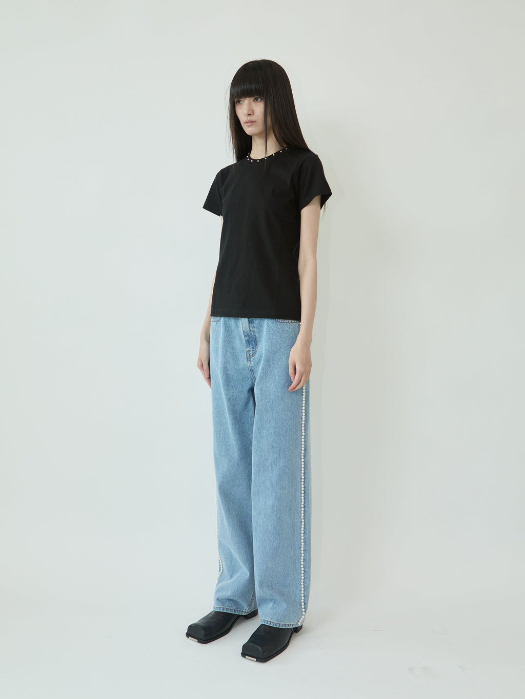 Kimhe Kim - Pearl Embellished Wide Leg Denim Pants (Sky Blue) product image 2 | TRAB K-Fashion Australia