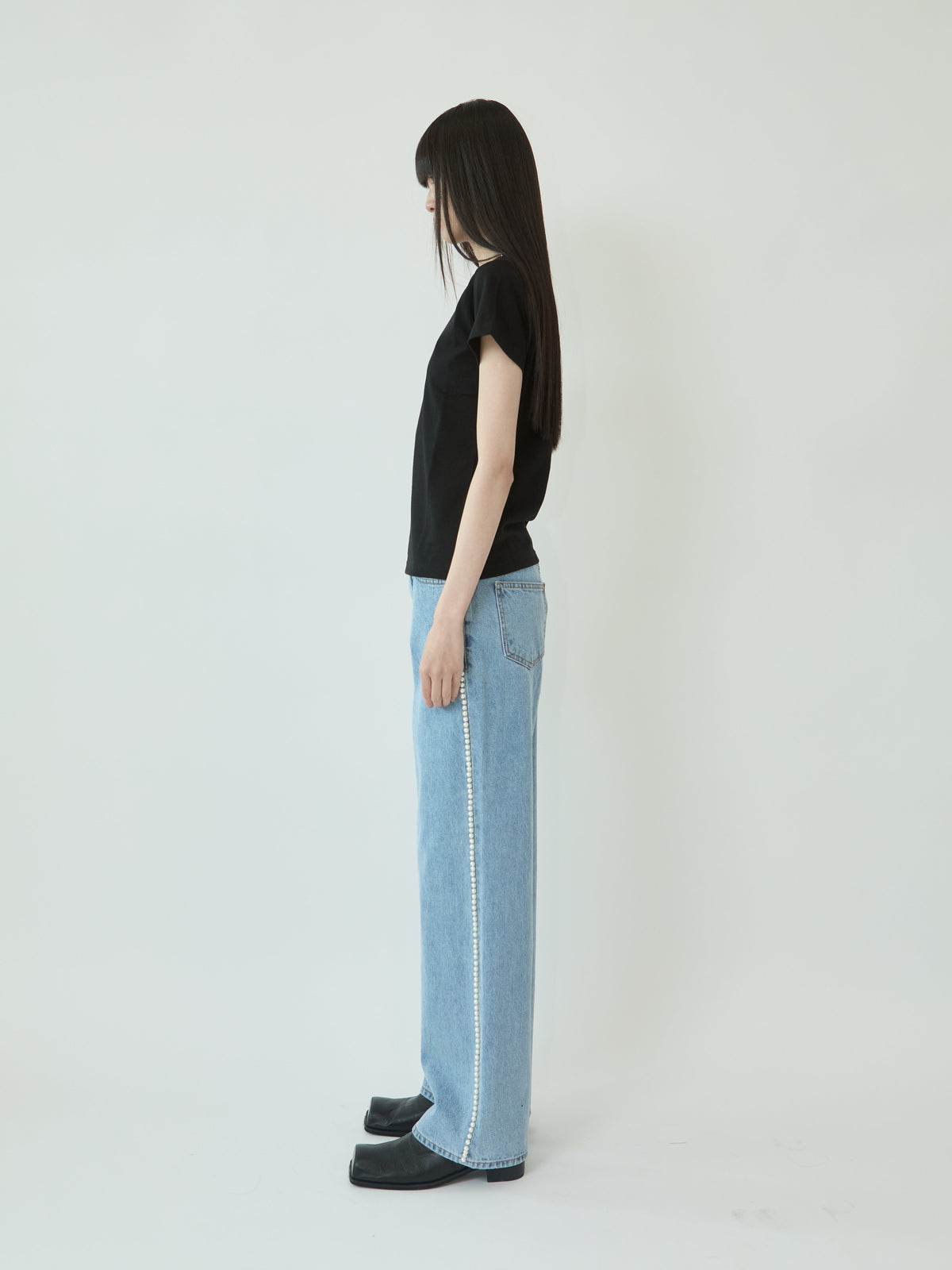 Kimhe Kim - Pearl Embellished Wide Leg Denim Pants (Sky Blue) product image 3 | TRAB K-Fashion Australia