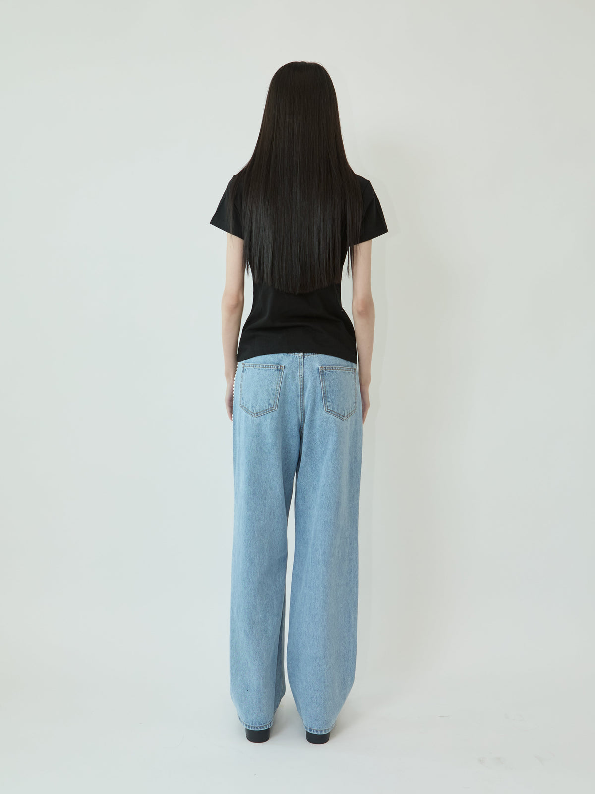 Kimhe Kim - Pearl Embellished Wide Leg Denim Pants (Sky Blue) product image 4 | TRAB K-Fashion Australia