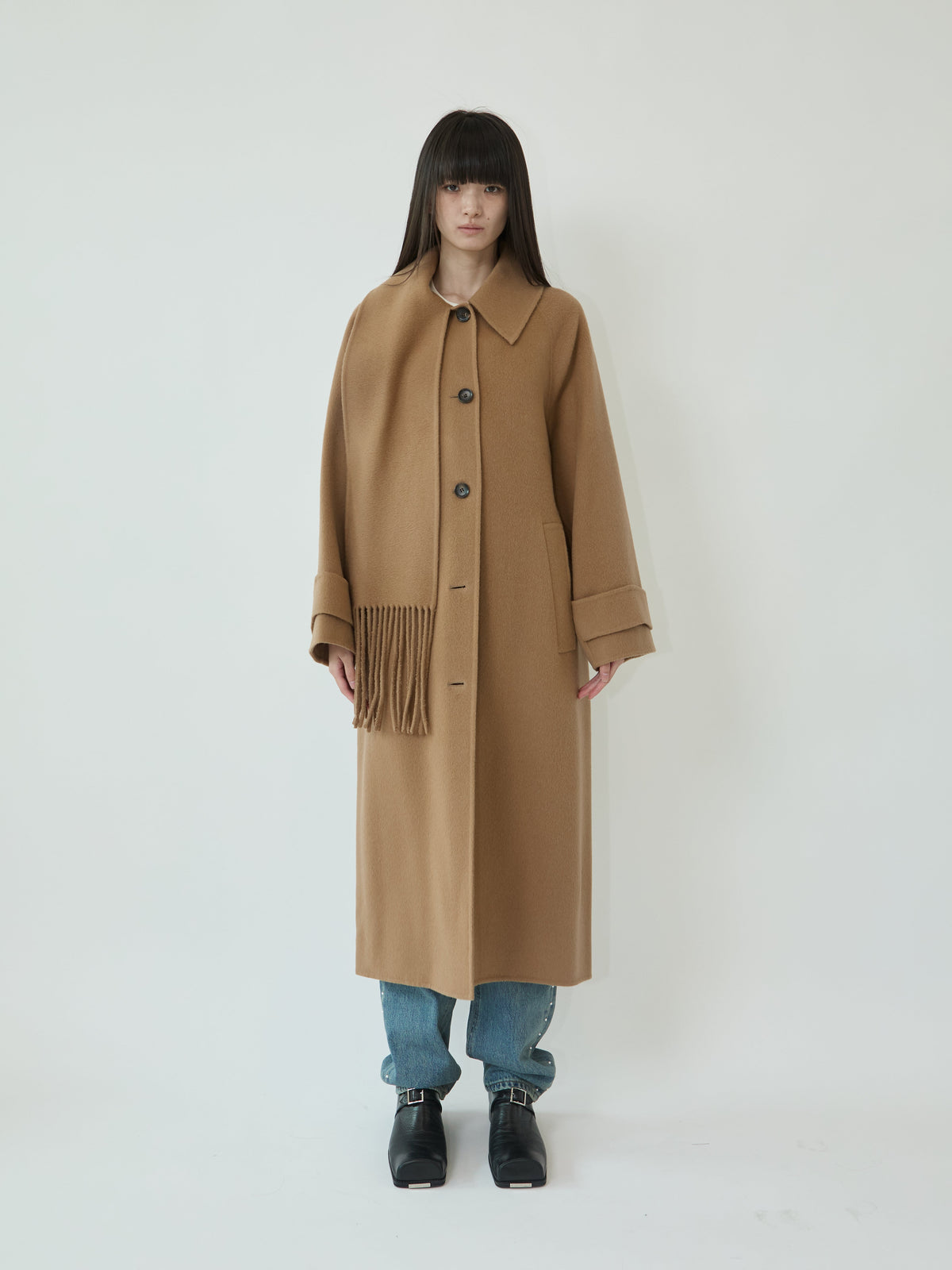Kimhe Kim - Scarf Detail Long Coat (Beige) product image 1 | TRAB K-Fashion Australia