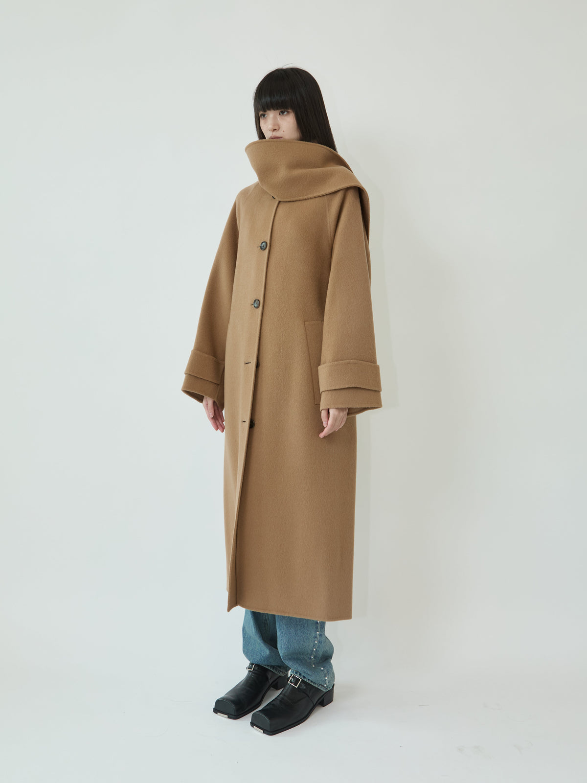 Kimhe Kim - Scarf Detail Long Coat (Beige) product image 3 | TRAB K-Fashion Australia