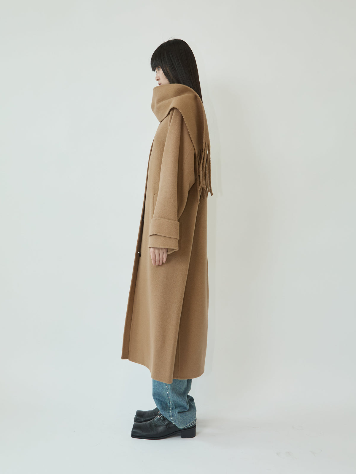 Kimhe Kim - Scarf Detail Long Coat (Beige) product image 4 | TRAB K-Fashion Australia