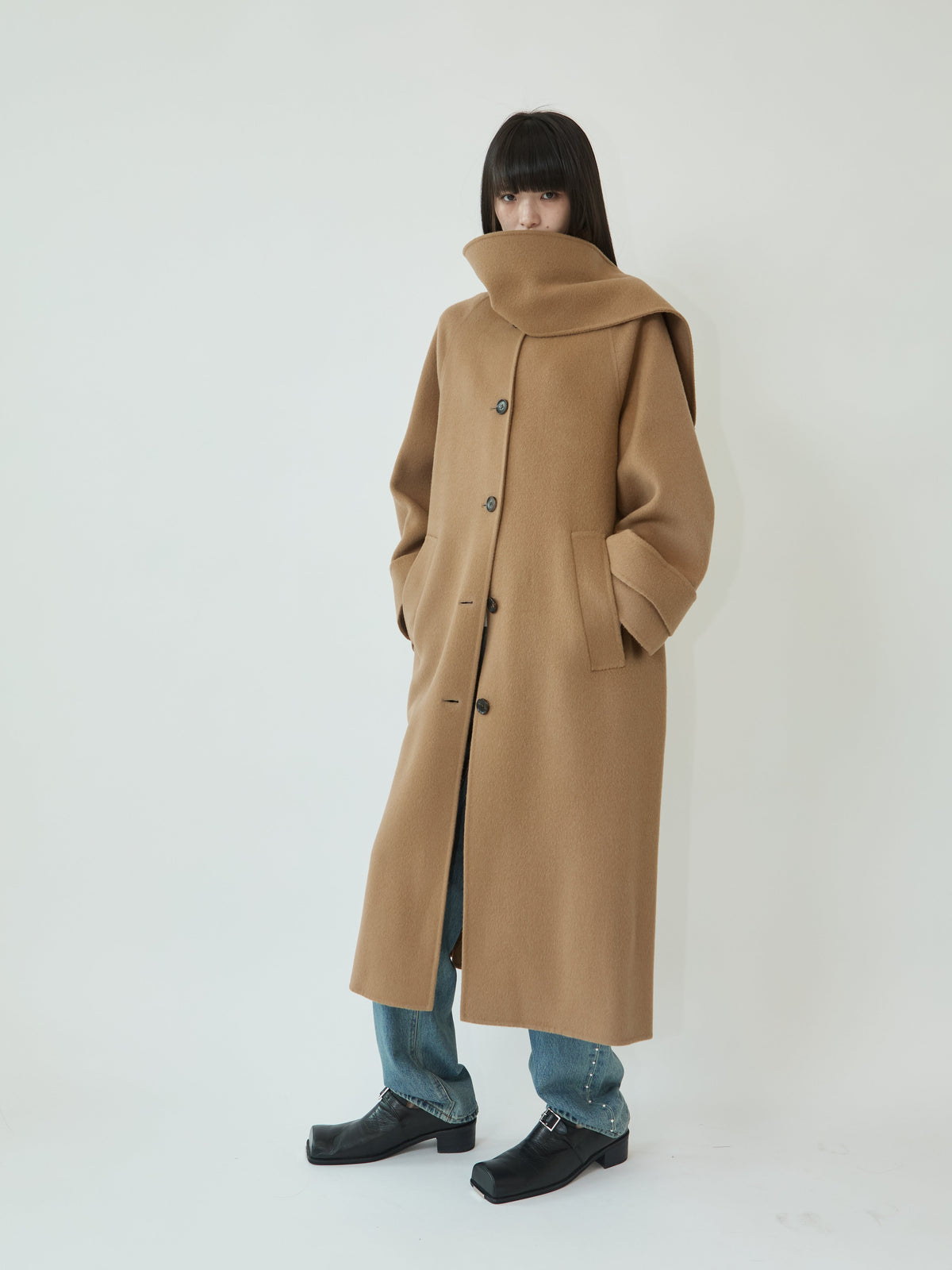 Kimhe Kim - Scarf Detail Long Coat (Beige) product image 2 | TRAB K-Fashion Australia