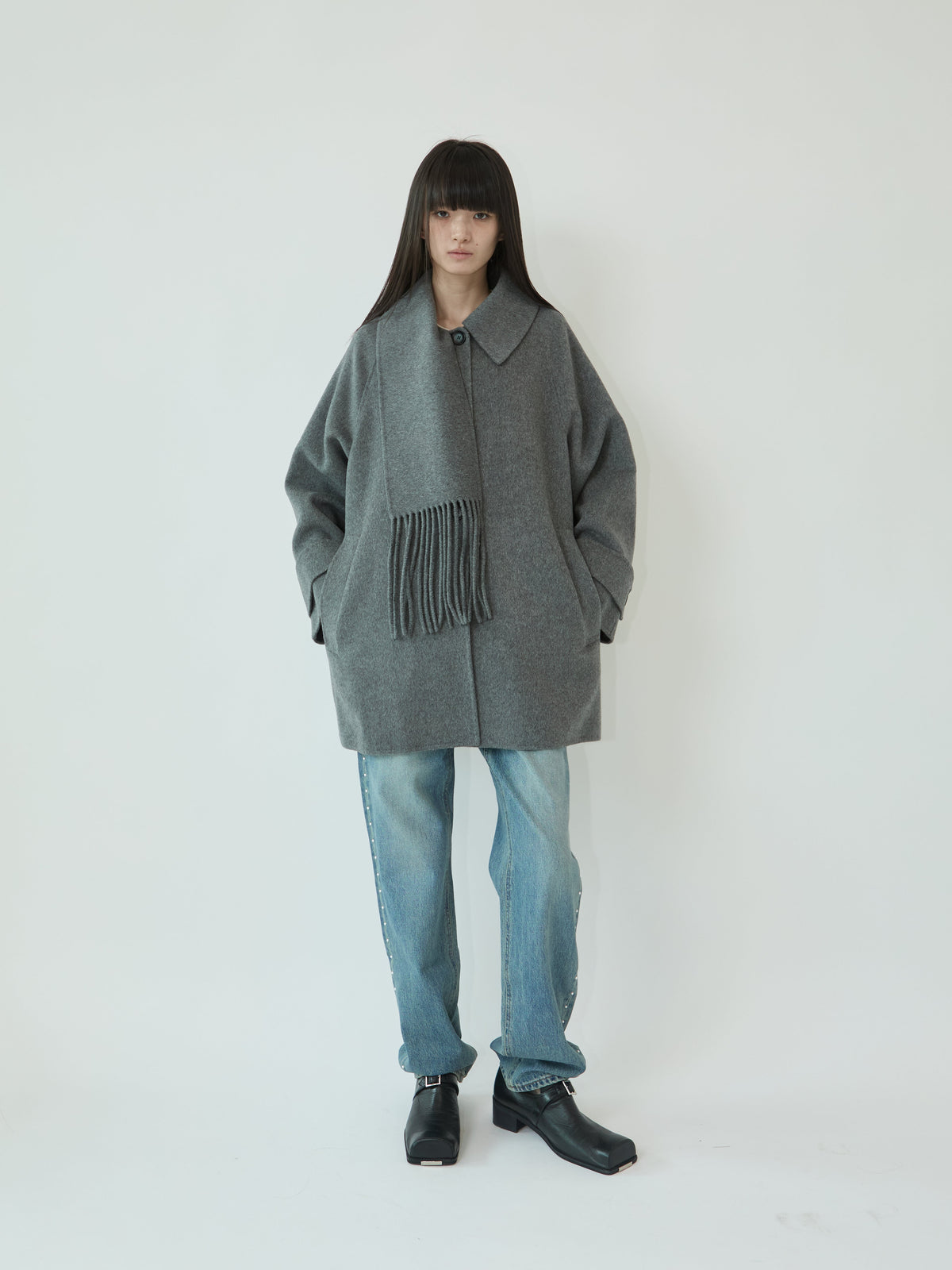 Kimhe Kim - Scarf Detail Half Coat (Charcoal) product image 1 | TRAB K-Fashion Australia