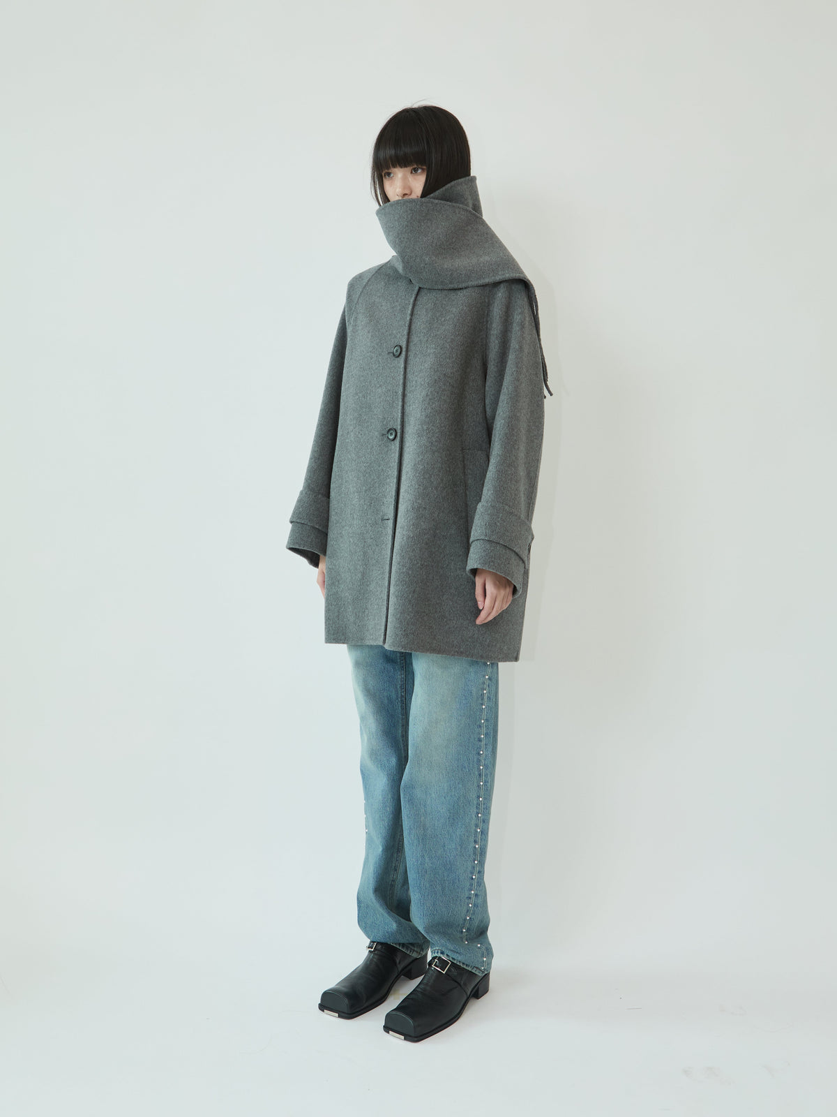 Kimhe Kim - Scarf Detail Half Coat (Charcoal) product image 2 | TRAB K-Fashion Australia