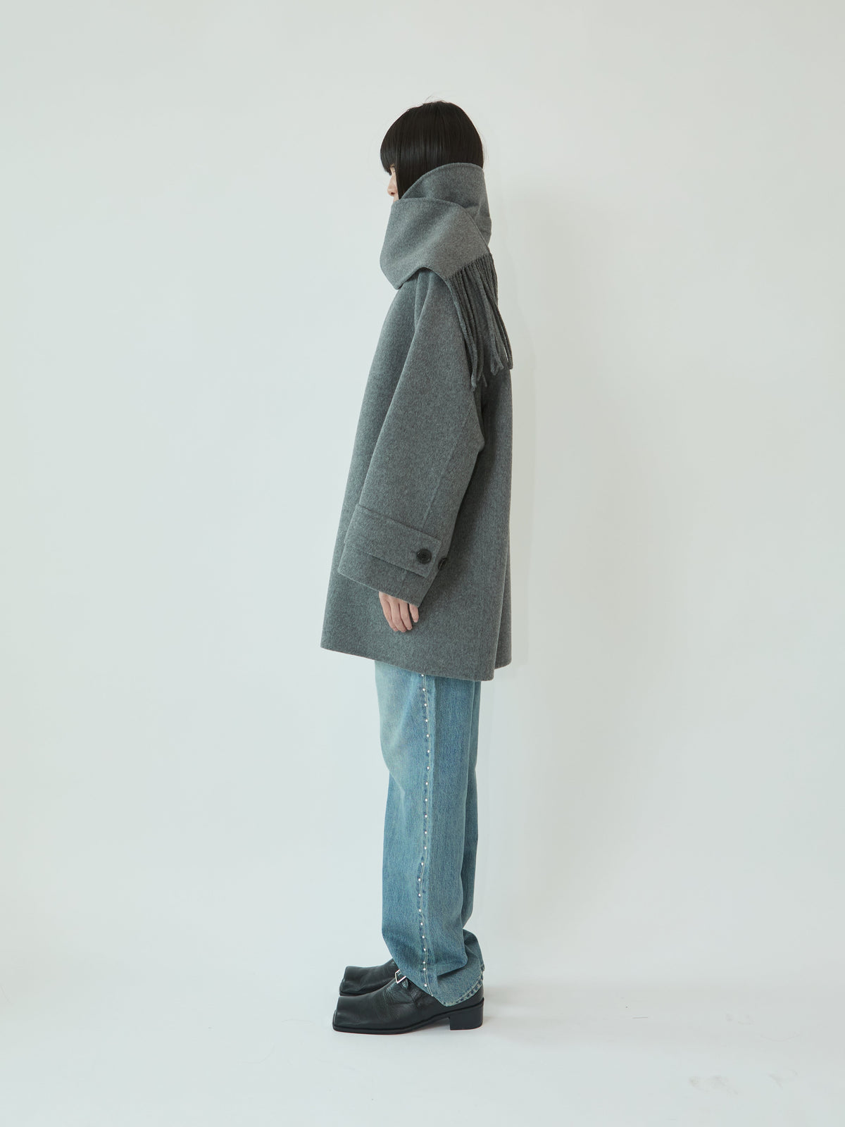 Kimhe Kim - Scarf Detail Half Coat (Charcoal) product image 3 | TRAB K-Fashion Australia