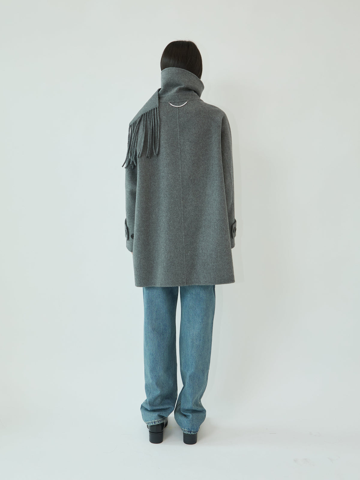 Kimhe Kim - Scarf Detail Half Coat (Charcoal) product image 4 | TRAB K-Fashion Australia