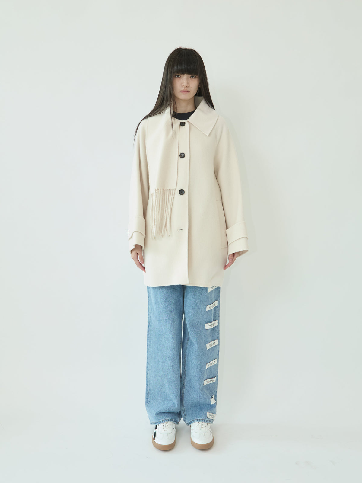 Kimhe Kim - Scarf Detail Half Coat (Ivory) product image 1 | TRAB K-Fashion Australia